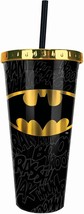 Batman Logo 21603 Gold Foil Tumbler Cold Beverage Cup w/ Straw 20 oz Acr... - $453.87 MXN