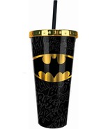 Batman Logo 21603 Gold Foil Tumbler Cold Beverage Cup w/ Straw 20 oz Acr... - $34.20 CAD