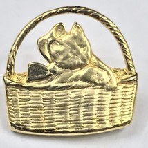 Cat in Basket Gold Tone Vintage Pin Brooch - £7.77 GBP