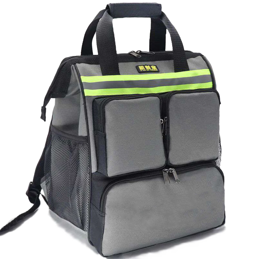 New Gray Canvas Tool Backpack with Handles and Pockets Tool Bag Multifunctional  - £69.79 GBP