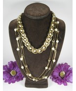 Pair FAUX PEARL NECKLACES Goldtone One FOUR STRAND Other WIDE LINKS Choker - $26.94 CAD