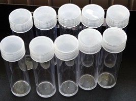 Lot of 10 BCW Penny Round Clear Plastic Coin Storage Tubes w/ Screw On Caps - £10.35 GBP