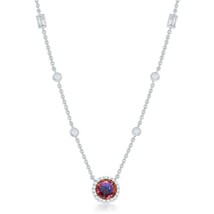 Round Rainbow CZ with Clear CZ Border and Multi Shaped CZ Necklace - £60.75 GBP