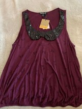 NEW About A Girl Womens Juniors Burgundy Black Sequin Bow Neckline Sleev... - $12.25