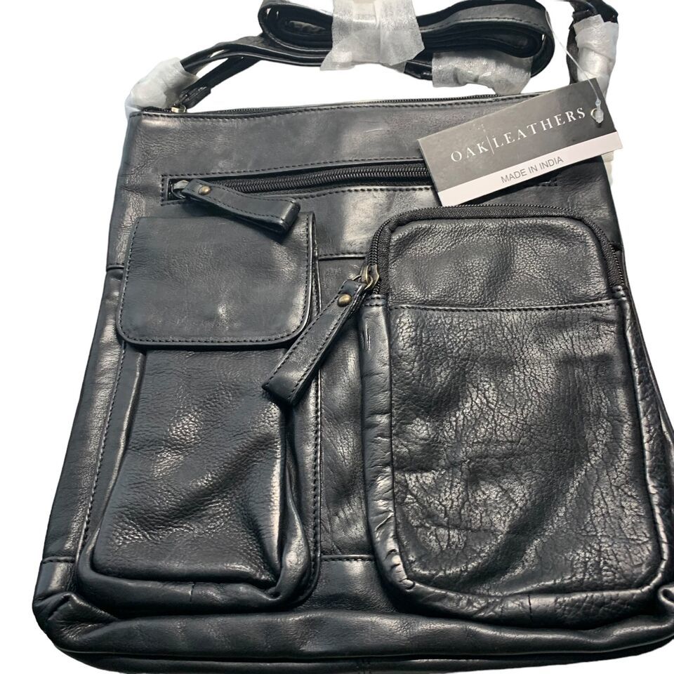 Primary image for Oak Leather Crossbody Handbag   Genuine Black Leather New Sealed