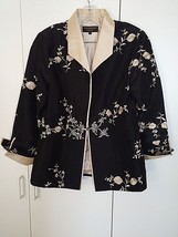 Old Shanghai San Francisco Ca Ladies 100% Silk Lined JACKET-M-BLACK/TAN-WORN 1 - £15.96 GBP