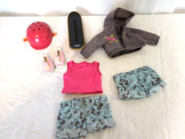 American Girl Doll Skateboard Set Outfit Hoodie Camo 2008 Helmet Skateboard - $27.72