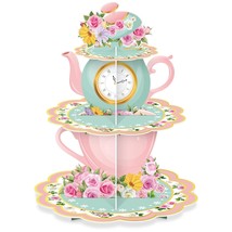 3 Tier Floral Tea Party Cupcake Stand Decorations Spring Vintage Teapot Party Cu - £15.97 GBP