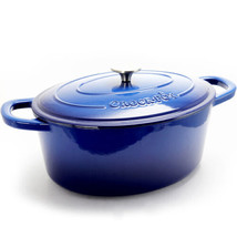 Crock Pot Artisan 7 Quart Enameled Cast Iron Oval Dutch Oven in Sapphire... - $96.97