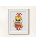 Fox cross stitch Coffee pattern pdf - Hippie fox embroidery morning coff... - $6.99