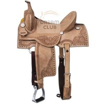 Western barrel  saddle 16&quot;- on Eco-leather buffalo color natural with dr... - $625.77