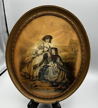 Art Leroy Imp Paris Oval 2 Ladie Reading Looking On Victorian Red Hand Painting - £16.97 GBP