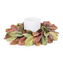 Magnolia Leaf Candle Ring 17&quot;D Polyester (Fits a 6&quot; Candle) - £38.48 GBP