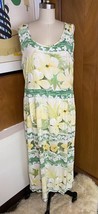 JAMS WORLD Maxi midi DRESS Sz L floral yellow green midi maxi side pockets - £69.82 GBP