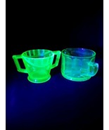Lot Of 2 Vaseline Uranium Glass Green Depression Sugar Bowls GLOWS - $18.49
