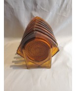 VTG MCM Lucite Acrylic Coaster Set 8 Brown Tortoise Shell Cellulose Rope... - $55.50 CAD