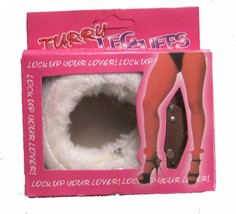 HEAVY WHITE FUR LINED LEG CUFFS novelty handcuffs for legs w long chain ... - £7.43 GBP