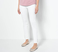 Denim &amp; Co. Easy Stretch Snap Cuff Slim Straight Jeans White, Petite 6   A471839 - £30.81 GBP