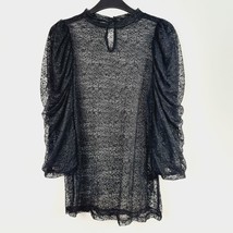 V by Very - NEW - Ruched Sleeve Lace Top - Black - UK 12 - £14.84 GBP