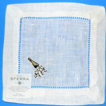 Sferra Embroidered Champagne Theme Linen Cocktail Napkins 6x6" Set of 4 New - $29.60