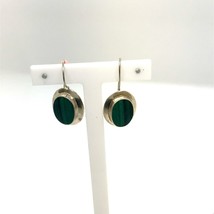 Vtg Sterling Signed 925 Bocco Cabochon Oval Malachite Stone Drop Hook Earrings - £39.76 GBP