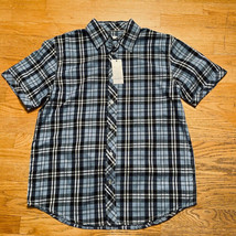 Blue Plaid Button Up Short Sleeve Mens Sz L NWT Vintage PJ Mark Shirt Y2K - £15.82 GBP