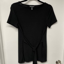 Ellen Tracy Black Jersey Knit Short Sleeve Tie Front Black Top Womens Si... - £9.34 GBP