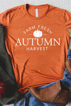 Orange Farm Fresh Autumn Harvest Pattern Crew Neck T Shirt - £14.42 GBP