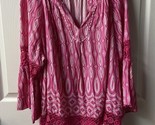 Crown &amp; Ivy Long Sleeved BohoTop Womens Plus Size 2X Hot Pink White  V neck - $16.71