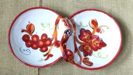 Italy Art Pottery White Orange Double Compartment Condiment Basket Dish - $24.75