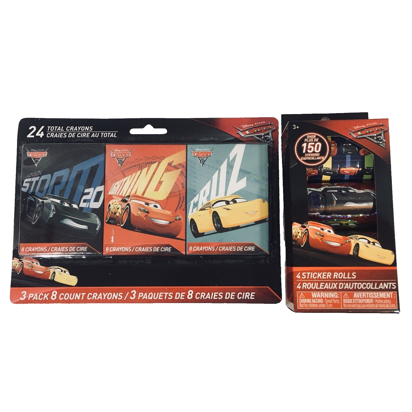 Set of Disney Pixar Cars 150+ Stickers Box and 24 Crayons Kid Back to Sc... - $10.72