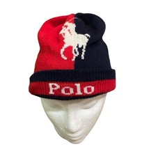 Ralph Lauren Polo Player Knit Beanie Hat Cap Adult One Size Red Navy Preppy - £32.85 GBP