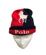 Ralph Lauren Polo Player Knit Beanie Hat Cap Adult One Size Red Navy Preppy - £31.54 GBP