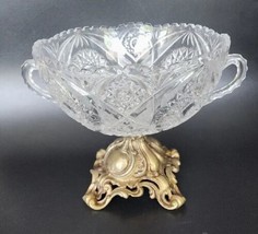 Vintage L&amp;L WMC Handled Compote w Brass Base Cut Crystal Heavy - £62.53 GBP