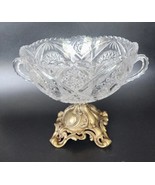 Vintage L&amp;L WMC Handled Compote w Brass Base Cut Crystal Heavy - £63.19 GBP
