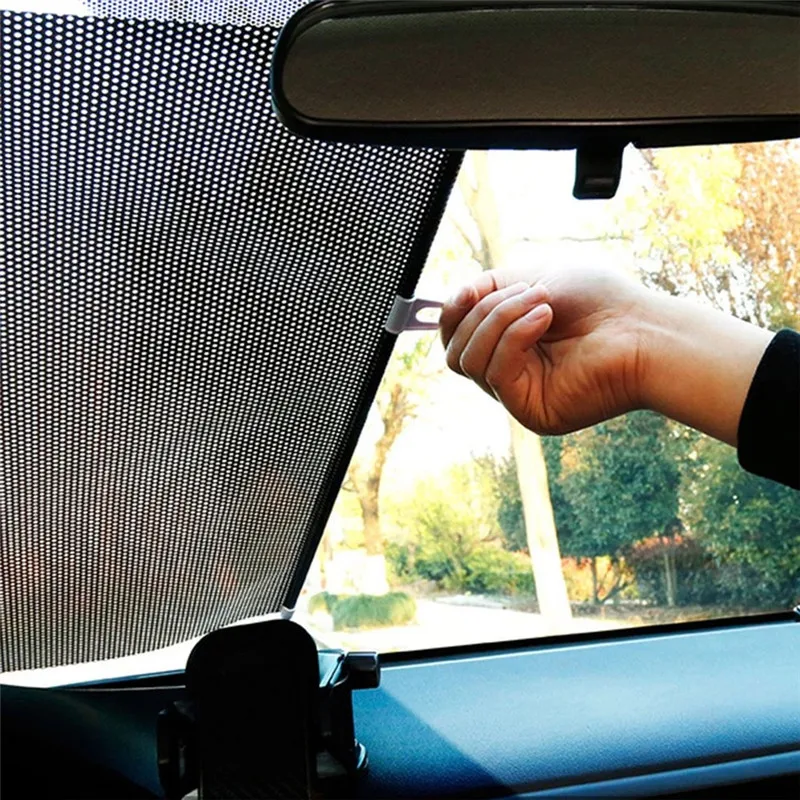 Car Curtain Windshield Sunshade Auto Retractable Sun Block Roller Blind PVC - £11.47 GBP+