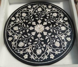 Handmade Mother of Pearl Inlay Centre Table Top Black Marble  36&quot;x36&quot; - £2,132.09 GBP