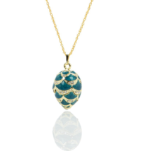 Keren Kopal Gold &amp; Light Blue Egg Pendant Necklace Elephant decorted cry... - $815.32 MXN