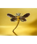 Dragonfly Spotted Wings Yellow Enameled Gold Tone Rhinestone Vintage Bro... - $23.25