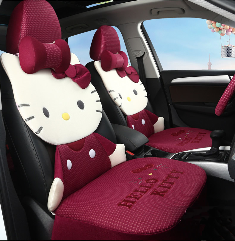 Hello Kitty Cartoon Car Seat Covers Set Universal Car Interior 4 Seasons... - $169.99