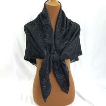 Black Sheer Rayon Metallic Scarf Cover Up Sarong Shawl BOHO Hippie Square Japan - £6.10 GBP