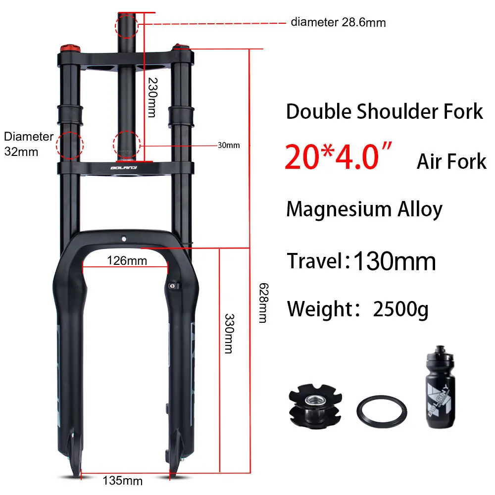 Bolany Double  Snow Front Fork 20*4.0inch / 26*4.0 inch MTB Fork 130mm Travel Ai - £316.77 GBP