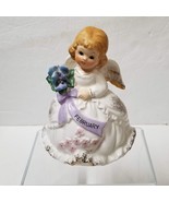 Musical Angel Vintage February Birthday Ceramic Girl Figurine Flower Bou... - £17.56 GBP