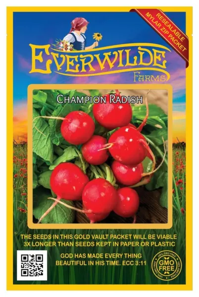 500 Champion Radish Seeds Farms Mylar Seed Packet Fresh Garden - £6.66 GBP