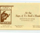 Williamsburg Ye Olde Inn Brochure At The Sign of Ye Bull&#39;s Head 1940&#39;s - £22.13 GBP