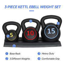 3Pcs Versatile Kettlebell Exercise Fitness Training Weight Set W/ Storage Rack - £51.14 GBP