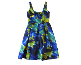 Calvin Klein Bright Abstract Watercolor Satin Pleated Sleeveless A-line Dress 4 - £9.62 GBP
