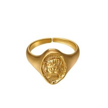 Punk Gold Face Portrait Coin Open Ring for Women Vintage Adjustable Chain Finger - £7.21 GBP