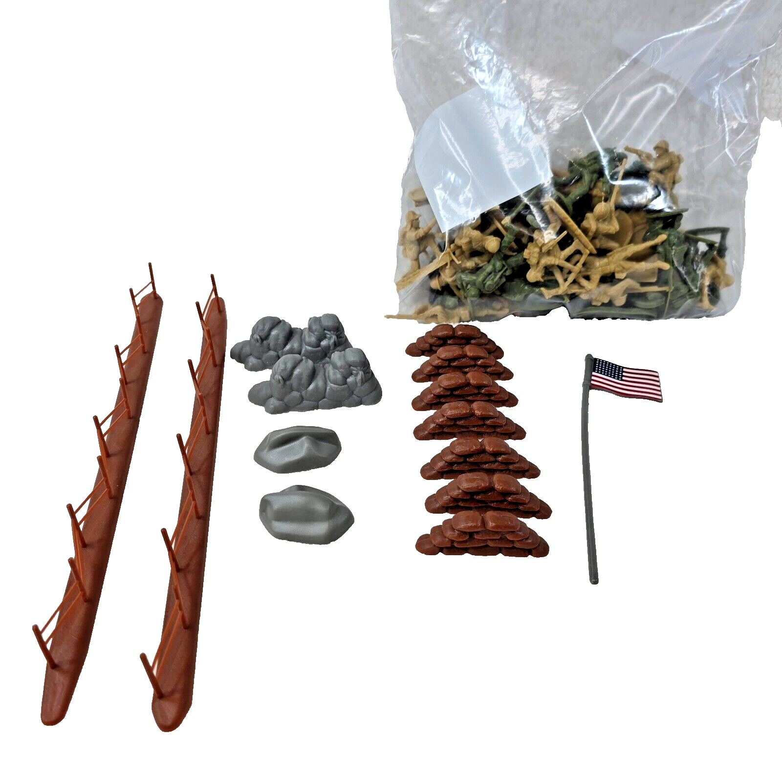 BMC Soldiers Terrain Lot of 40 Tan Green WWII w Fences Terrain from Iwo ... - $23.26