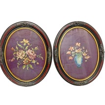 2 Crewel Botanical Rose Floral Oval Chippy Wood Framed 11x14 Chippy Vintage - £43.91 GBP